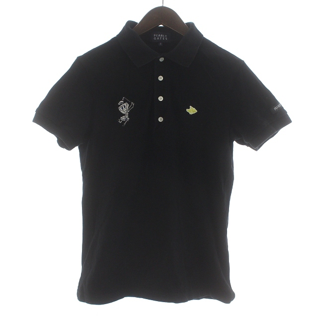 パーリーゲイツ PEARLY GATES スポンジボブ コラボ ポロシャツ ゴルフウェア 半袖 刺繍 3 S 黒 ブラック /AQ ■GY03 メンズ_画像1