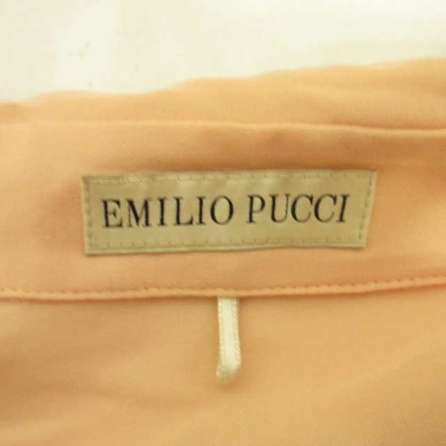 エミリオプッチ EMILIO PUCCI シルク シャツ カットソー ブラウス 長袖 サーモンピンク ピンク系 36 約M 1011 IBO44 レディース_画像4