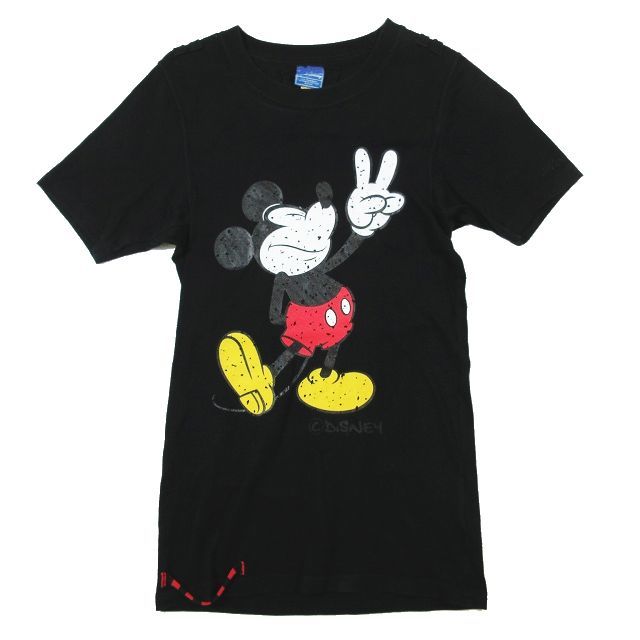 ロエン Roen ×Disney ディズニー ミッキー Tシャツ カットソー 半袖 Vintage ヴィンテージ ダメージ クラッシュ加工 トップス 42 ブラック_画像1