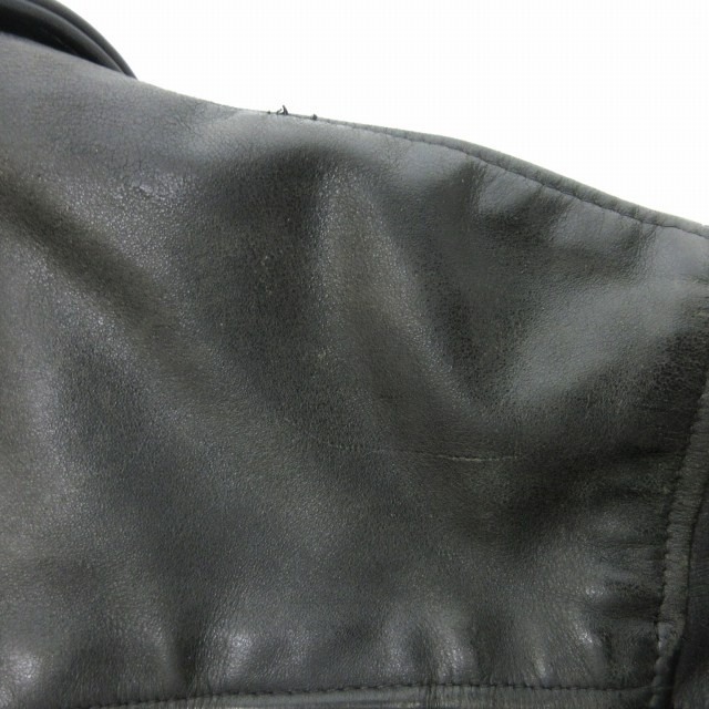 ショット SCHOTT USA製 大きいサイズ レザー ライダースジャケット ブルゾン シングル 裏地 チェック 黒 ブラック 40 約L 1018 メンズ_画像5