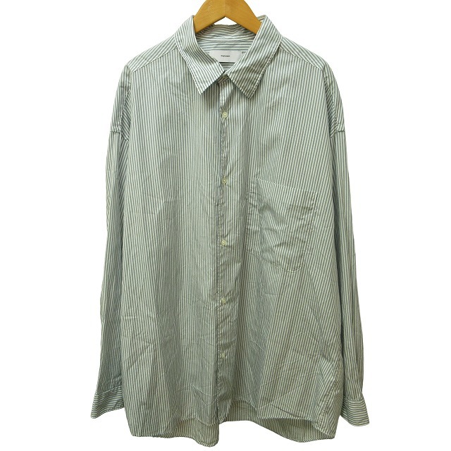 グラフペーパー Graphpaper 美品 近年モデル Broad Stripe L/S Oversized Regular Collar Shirt ストライプシャツ GM231-50216B 長袖 F_画像1