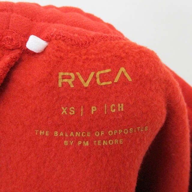 ルーカ RVCA スウェット パンツ 裏起毛 ロング 腰紐 ロゴプリント 厚手 XS レッド 赤 /TT6 メンズ_画像3