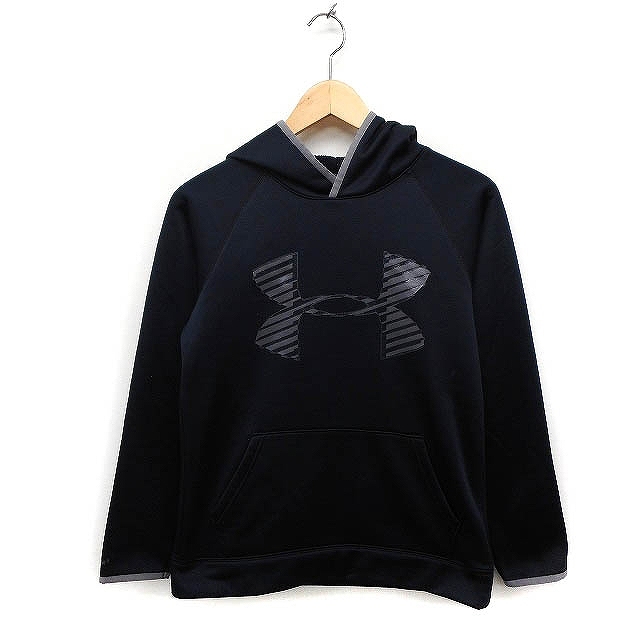 アンダーアーマー UNDER ARMOUR 子供服 ビッグロゴ プリント パーカー プルオーバー YXL ブラック 黒 /FT27 キッズ_画像1