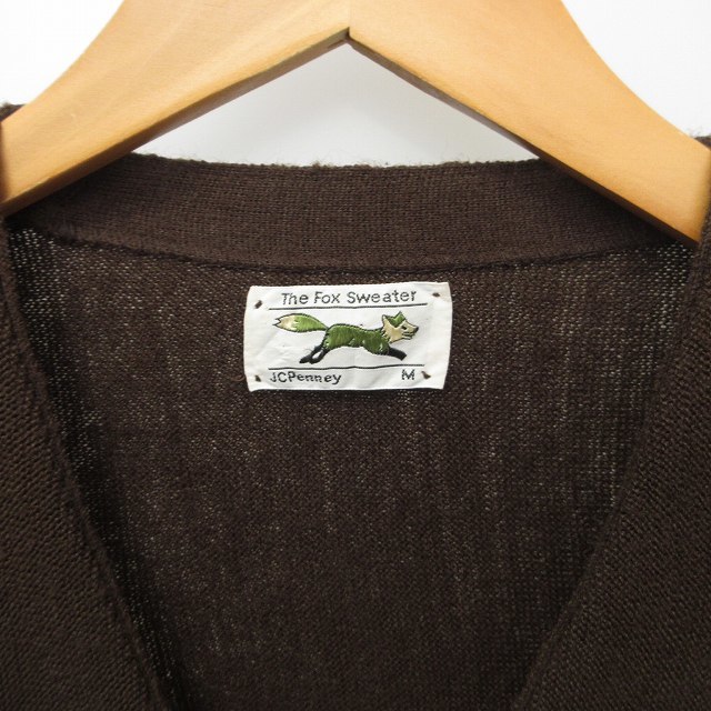 JC Penney The Fox Sweater 70～80s ヴィンテージ カーディガン ニット セーター キツネタグ ロゴ刺? 茶 ブラウン M 1026 STK メンズ_画像7