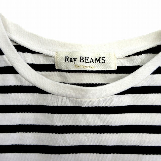 レイビームス Ray Beams ボーダー カットソー Tシャツ 袖フリル 切替 半袖 白 × 黒 ホワイト レディースの画像5