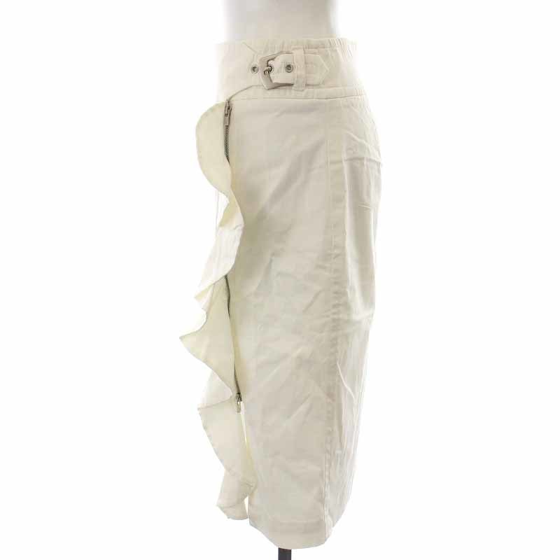  Armani koretsio-niARMANI COLLEZIONI tight skirt knee height frill belt 40 M white white /YI21 lady's 