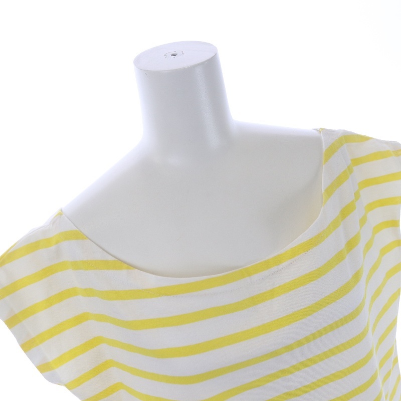  Le Minor Leminor cut and sewn half sleeve boat neck pull over border yellow color yellow white white /SI5 lady's 