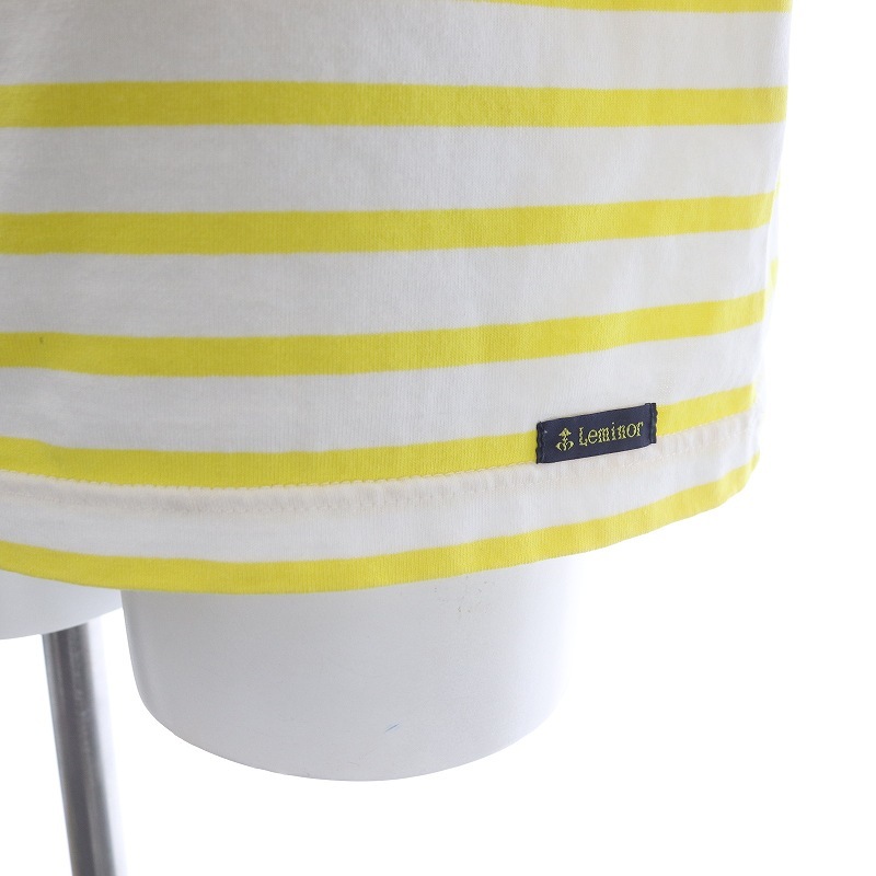  Le Minor Leminor cut and sewn half sleeve boat neck pull over border yellow color yellow white white /SI5 lady's 