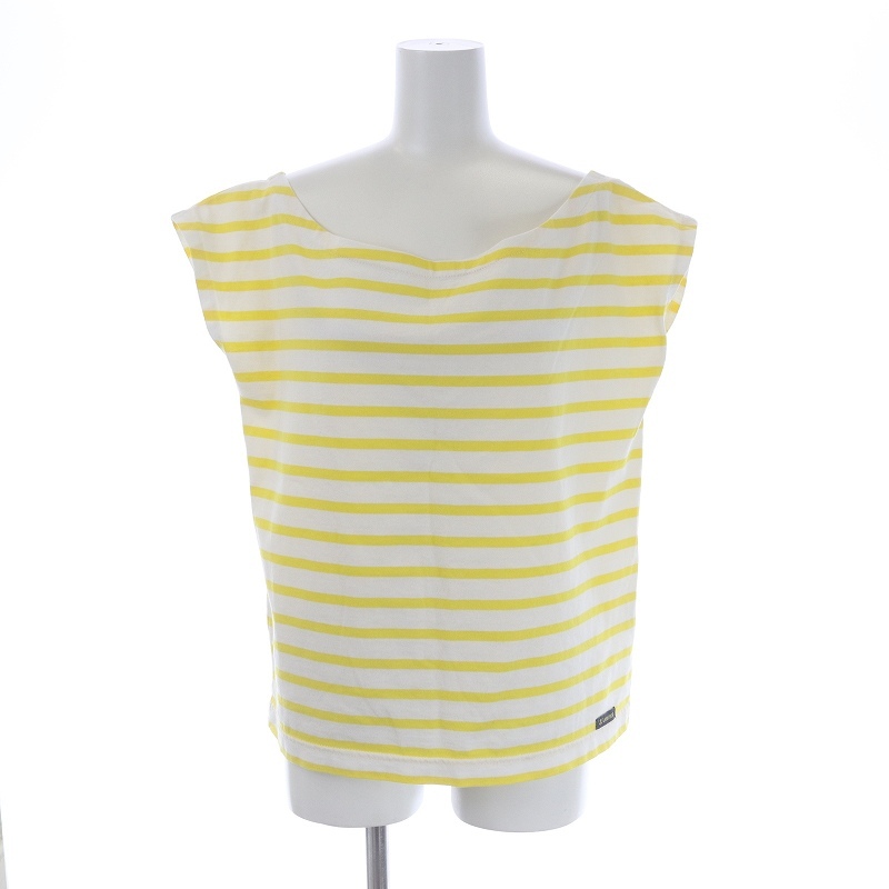  Le Minor Leminor cut and sewn half sleeve boat neck pull over border yellow color yellow white white /SI5 lady's 