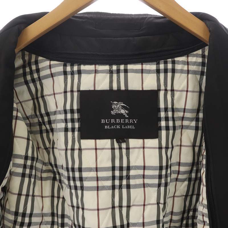 バーバリーブラックレーベル BURBERRY BLACK LABEL ステンカラーコート ロング シングル 比翼ボタン 裏地チェック ライナー L 黒 /SI7_画像8