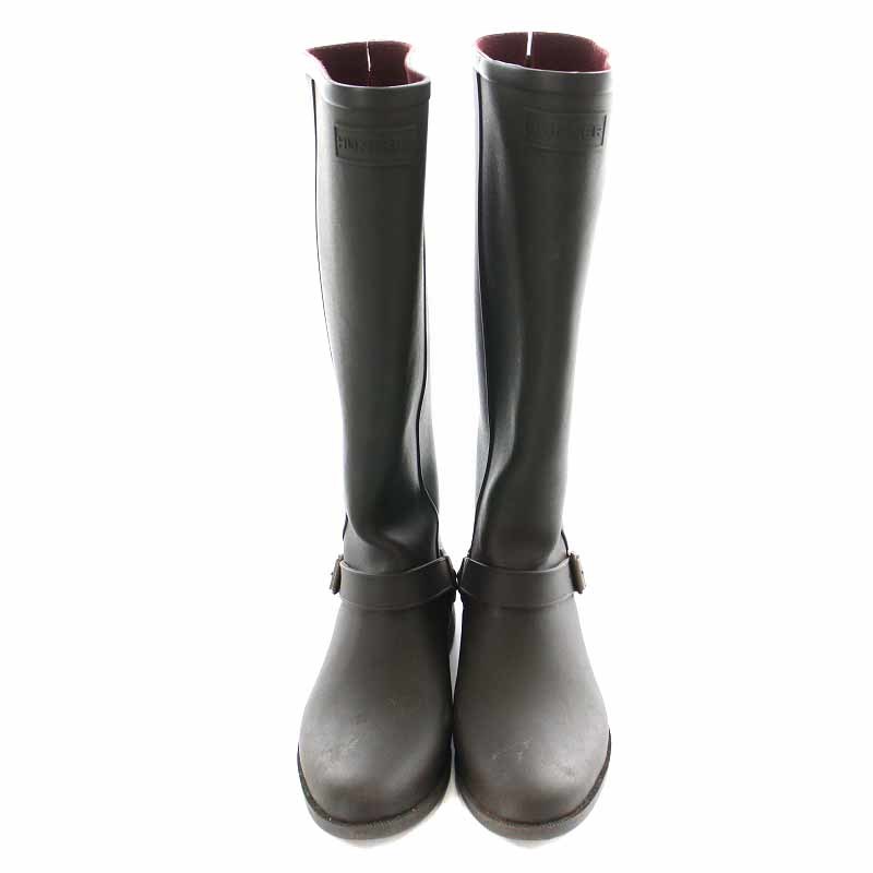  Hunter HUNTER rain boots boots long Raver low heel UK5 24cm gray /YI3 *D lady's 