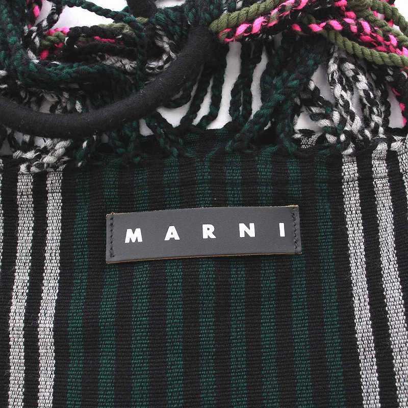 マルニ MARNI フラワーカフェ ハンモックバッグ トートバッグ ストライブ 黒 緑 グレー ピンク /YM ■MC レディース_画像6