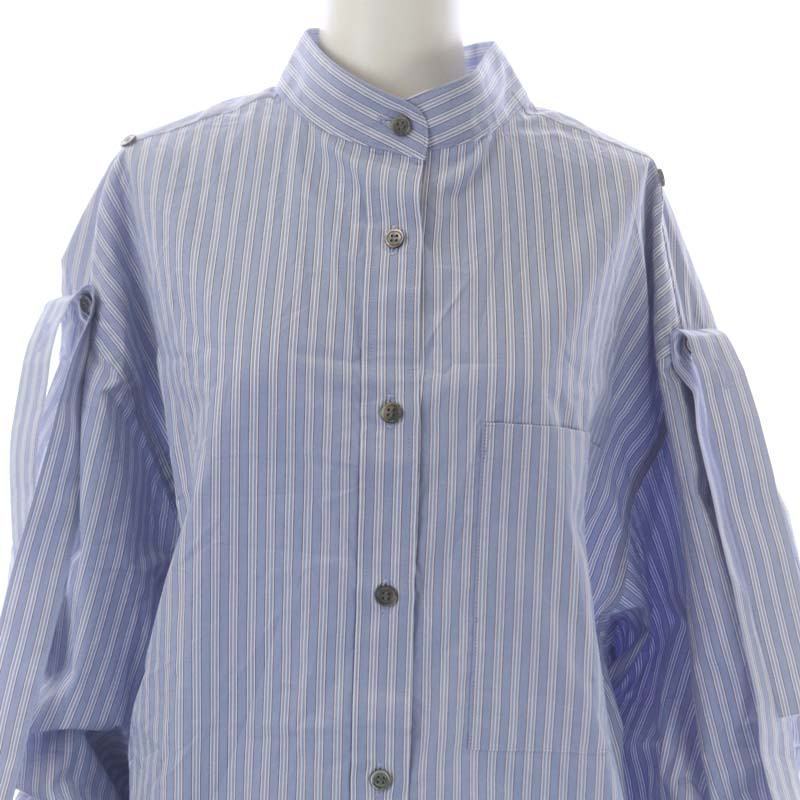アイレネ IRENE 23SS Roll Up Sleeve Stripe Shirt シャツ ストライプ 長袖 36 水色 白 紺 /HK ■OS レディース_画像4