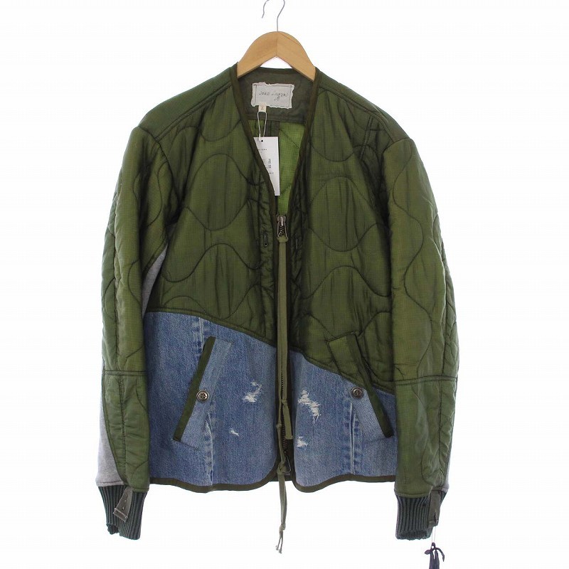 グレッグローレン GREG LAUREN ジュン取扱 50/50 MODERN FLIGHT JACKET フライトジャケット 中綿 キルティング デニム 切替 2 M カーキ ブ_画像1