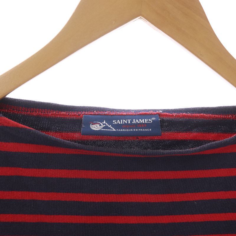 セントジェームス SAINT JAMES OUESSANT バスクシャツ Tシャツ カットソー ボートネック プルオーバー 長袖 ボーダー M 赤 紺 /SI35_画像8