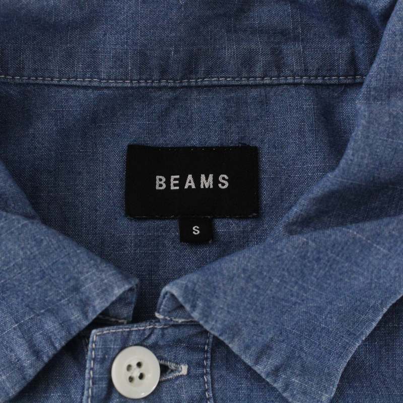 ビームス BEAMS カジュアルシャツ プルオーバー 五分袖 無地 S 青 ブルー /TR22 メンズ_画像4