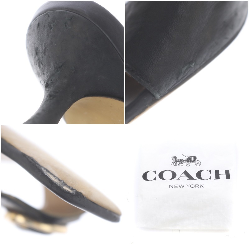  Coach COACHabige il sandals mules square tu pin heel belt leather US8 25cm black black C8935 /SI9 lady's 
