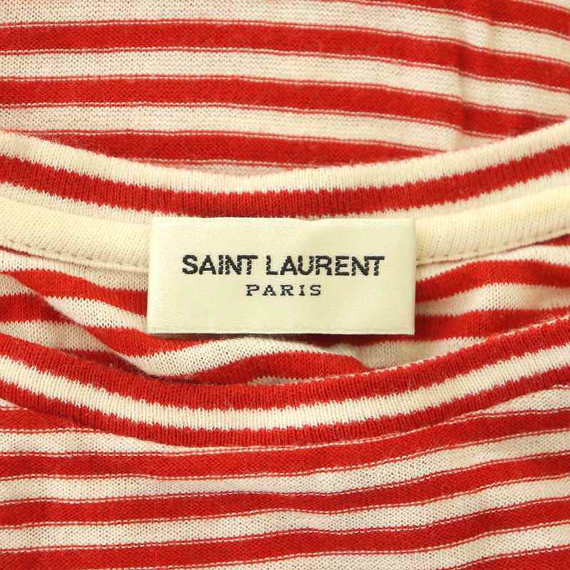 サンローラン パリ ロゴ刺繍 ボーダー Tシャツ ニットカットソー 半袖 XS アイボリー 赤 レッド 505578 /MI ■OS ■SH レディース_画像3