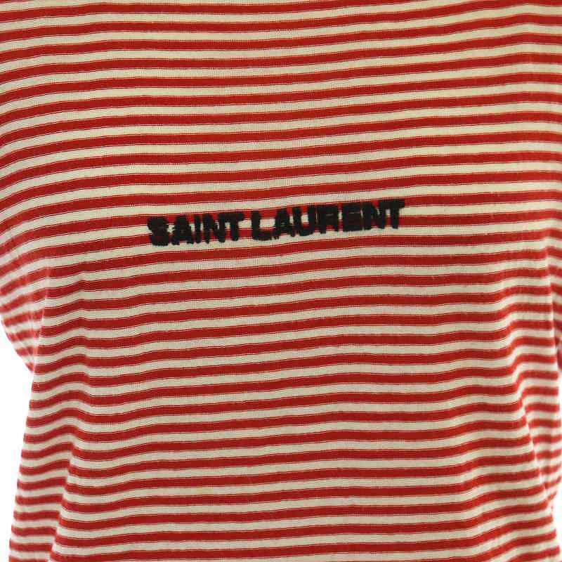 サンローラン パリ ロゴ刺繍 ボーダー Tシャツ ニットカットソー 半袖 XS アイボリー 赤 レッド 505578 /MI ■OS ■SH レディース_画像5