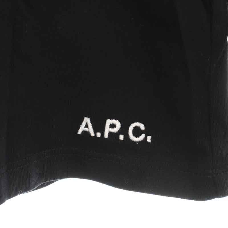 アーペーセー A.P.C. Tシャツ カットソー ロンT 長袖 クルーネック ロゴ刺繍 バックプリント XS 黒 ブラック 白 ホワイト シルバー色_画像3