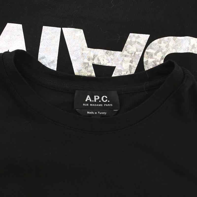 アーペーセー A.P.C. Tシャツ カットソー ロンT 長袖 クルーネック ロゴ刺繍 バックプリント XS 黒 ブラック 白 ホワイト シルバー色_画像6