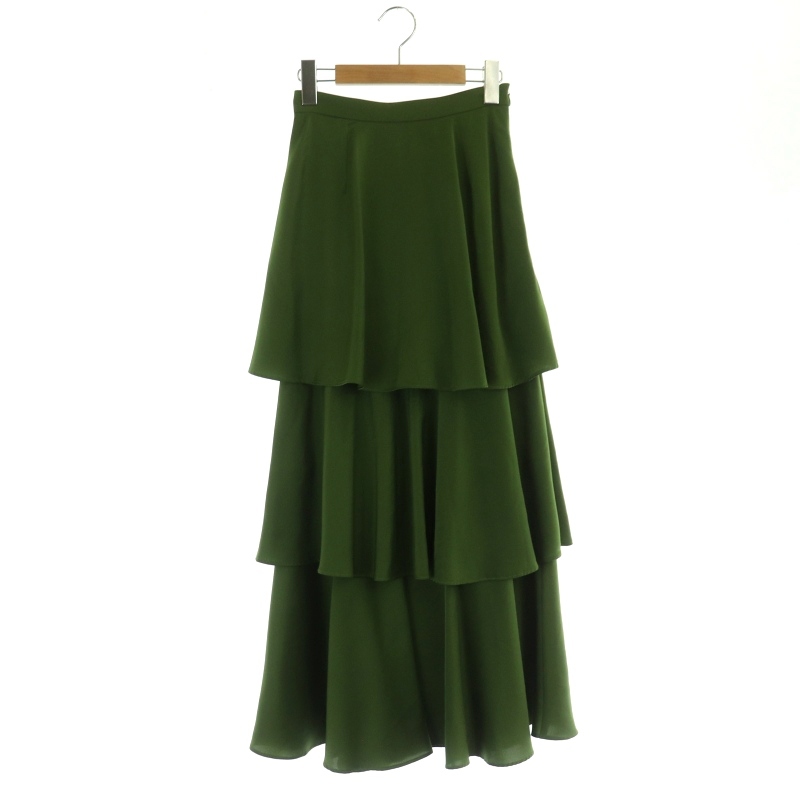 クラネ CLANE 21AW TIERED SATIN SKIRT スカート ロング フレア ティアード 0 緑 グリーン /NR ■OS レディース_画像1