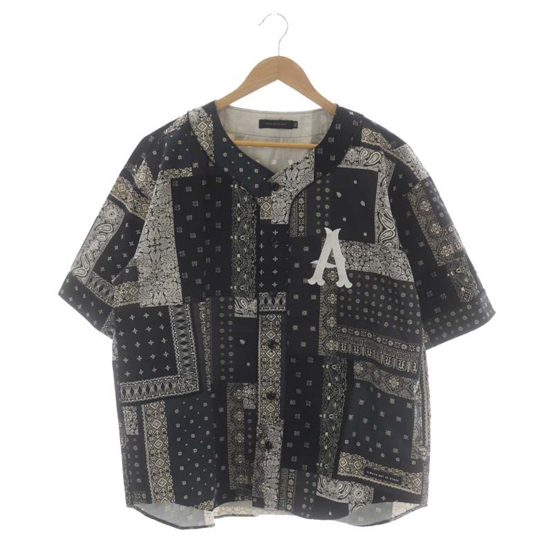 オールウェイズアウトオブストック LHP 別注 baseball shirt バンダナ柄 ベースボールシャツ 半袖 XL チャコールグレー 黒 ブラック /HS ■_画像1