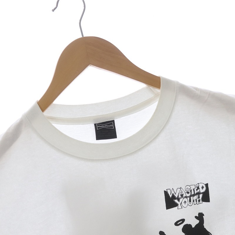 ウェイステッドユース Wasted youth ユニオン Tシャツ カットソー クルーネック プルオーバー 半袖 プリント L 白 ホワイト 黒 /SI42_画像3