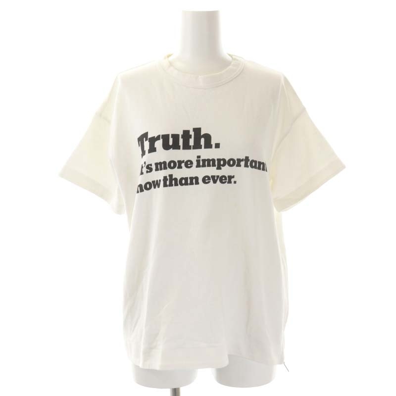 サカイ sacai NEW YORK TIMES Truth TEE Tシャツ カットソー 半袖 ロゴ サイドジップ 1 白 黒 ホワイト ブラック レディース