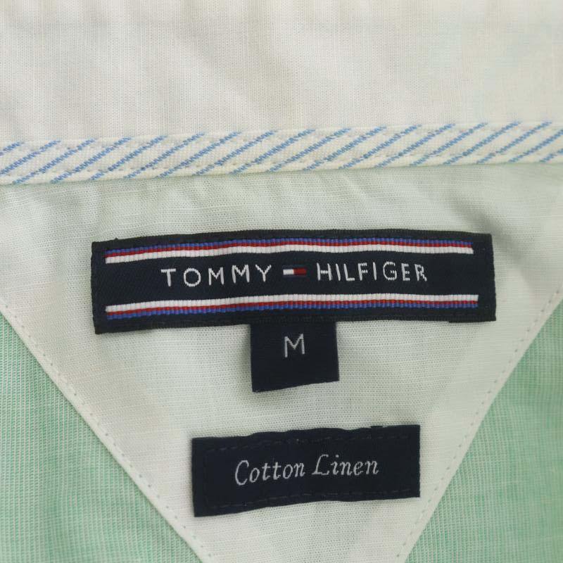 トミーヒルフィガー TOMMY HILFIGER コットン リネン ハーフスリーブシャツ 七分袖 ロールアップ M ミントグリーン /ES ■OS メンズの画像3