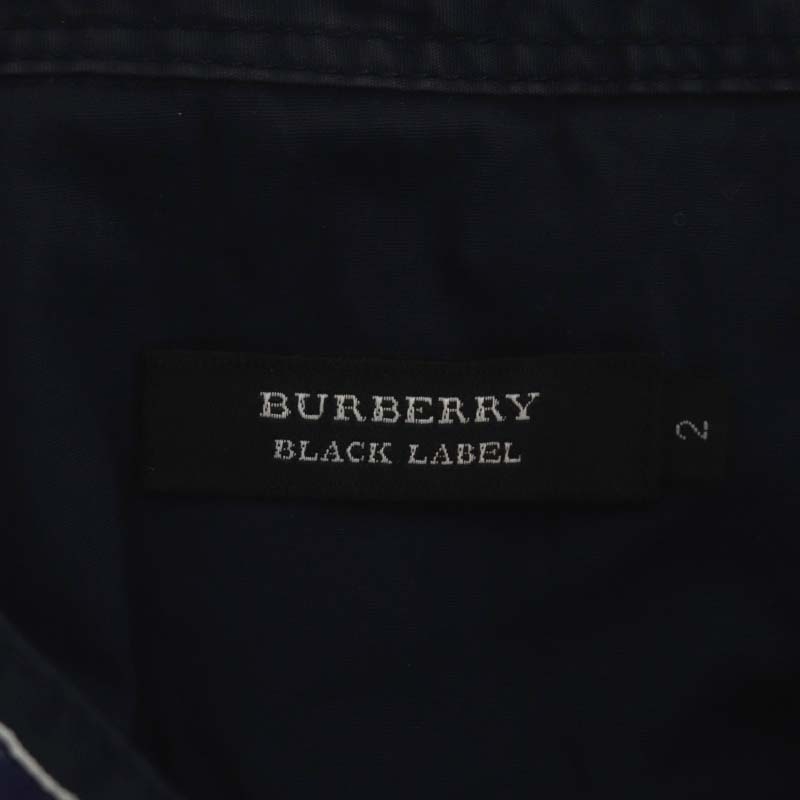 バーバリーブラックレーベル BURBERRY BLACK LABEL ロゴ刺繍 コットン シャツ 長袖 ロールアップ ストレッチ 2 紺 ネイビー メンズ_画像3