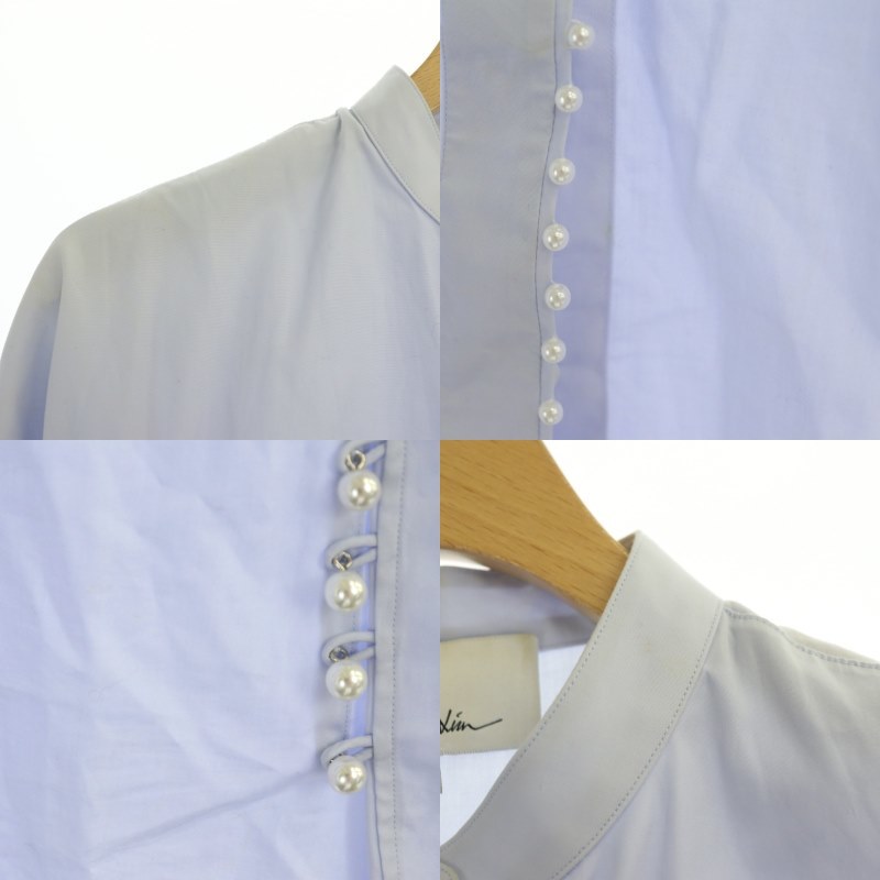 3.1 Philip rim 3.1 phillip lim pearl equipment ornament po pudding blouse shirt long sleeve front opening cotton 0 light blue light blue 