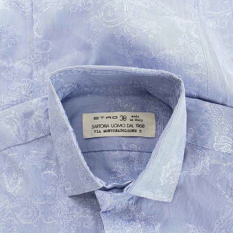  Etro ETRO shirt dress shirt long sleeve stripe total pattern 38 M blue blue white white /NW21 men's 