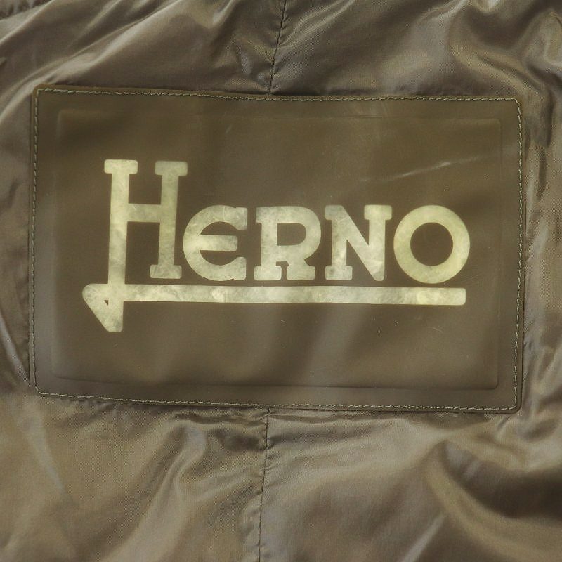  hell noHERNO long down coat outer with a hood . nylon fins raccoon fur belt attaching 38 mocha P10484D /ES lady's 