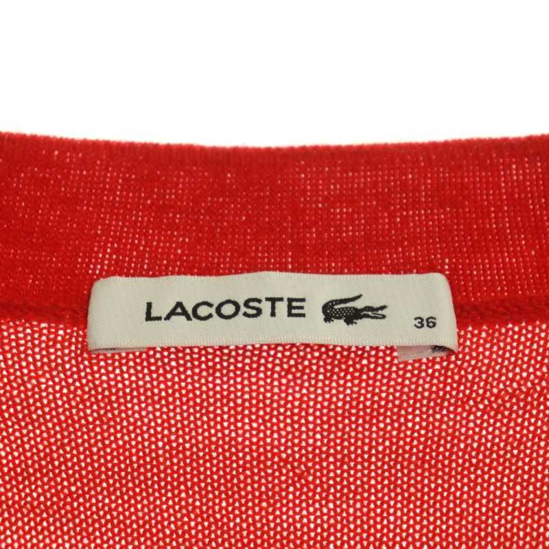 ラコステ LACOSTE ワンポイントロゴ Vネックニット カットソー 長袖 ウール 36 赤 レッド /NR ■OS レディース_画像3