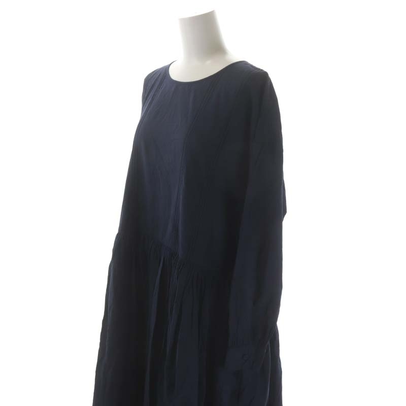 未使用品 メゾンドソイル ORGANIC CAMBRIC RAJASTHAN TUCK GATHERED PULLOVER DRESS ワンピース ロング マキシ丈 長袖 2 紺 レディース_画像5