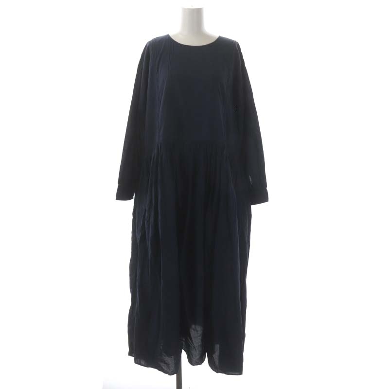 未使用品 メゾンドソイル ORGANIC CAMBRIC RAJASTHAN TUCK GATHERED PULLOVER DRESS ワンピース ロング マキシ丈 長袖 2 紺 レディース_画像1