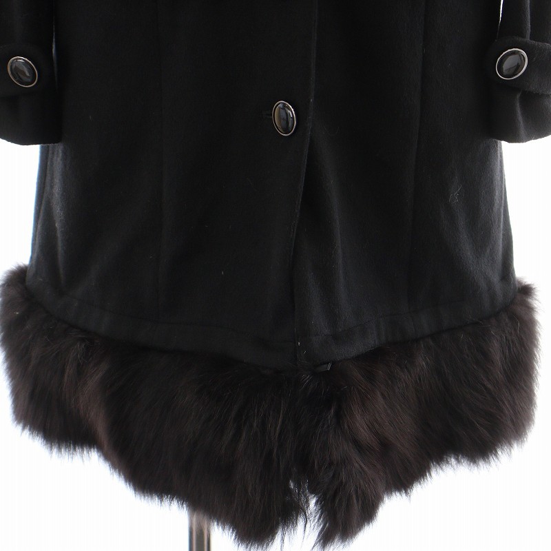  Chesty Chesty stand-up collar coat middle height wool fox fur 1 S black black /YI25 lady's 