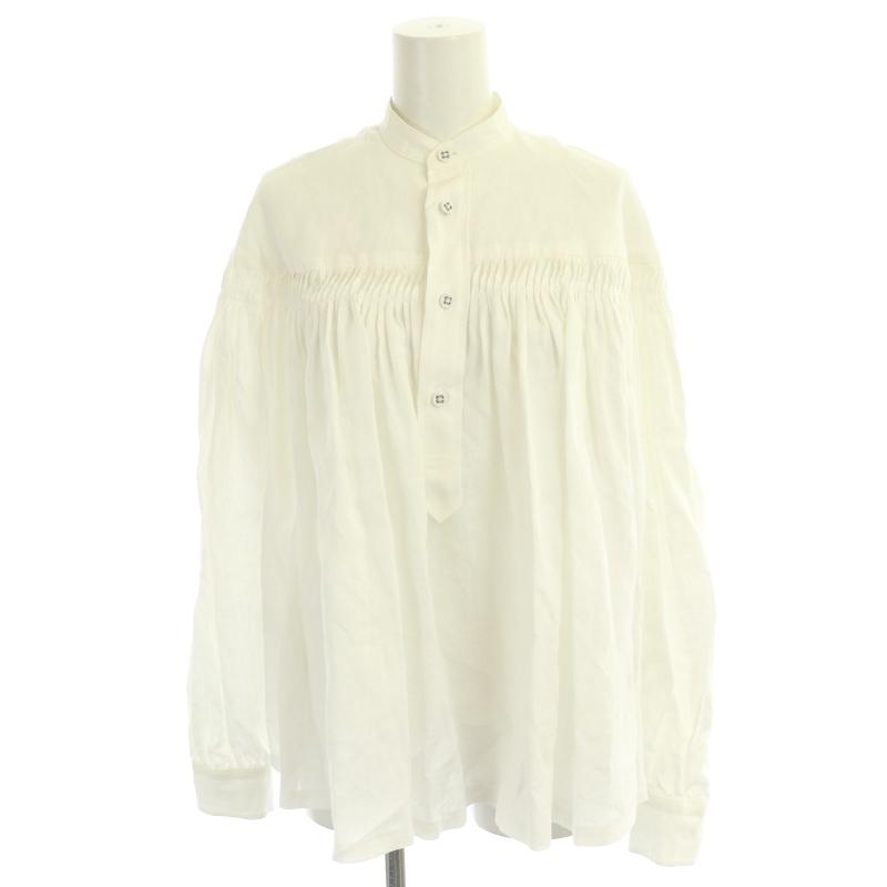サイ SCYE リネン高密度タックシャツ ブラウス 長袖 38 白 ホワイト /DF ■OS レディース