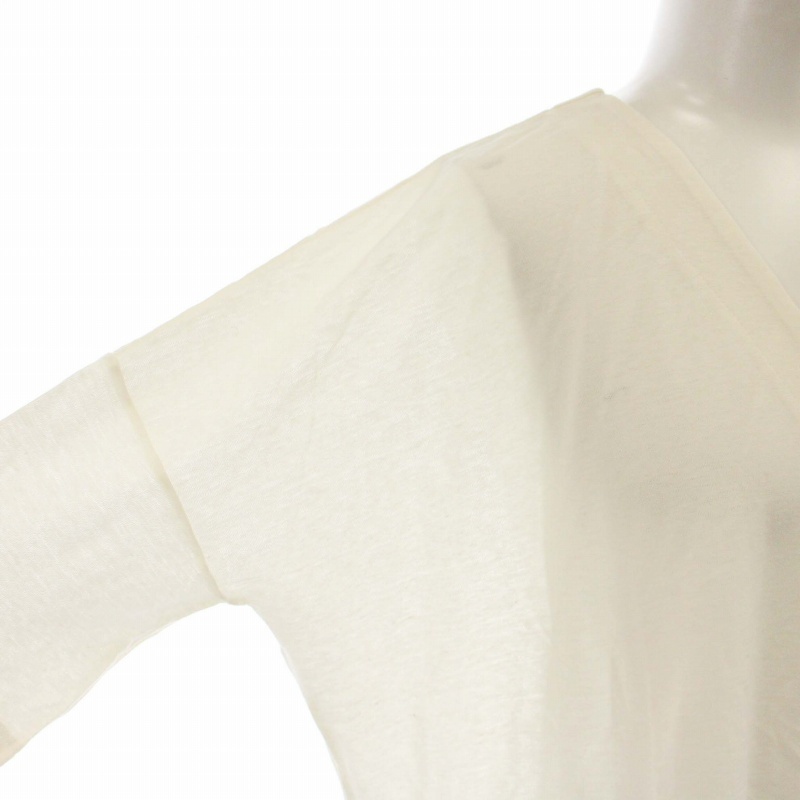 アリクアム ALIQUAM Tシャツ カットソー 半袖 薄手 無地 Vネック リネン 38 M 白 ホワイト /TR26 レディース_画像6