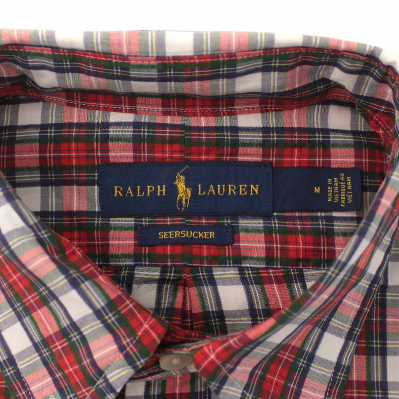  Ralph Lauren RALPH LAUREN SEERSUCKERsia футбол кнопка down рубашка короткий рукав в клетку M красный красный /IR #GY03 мужской 