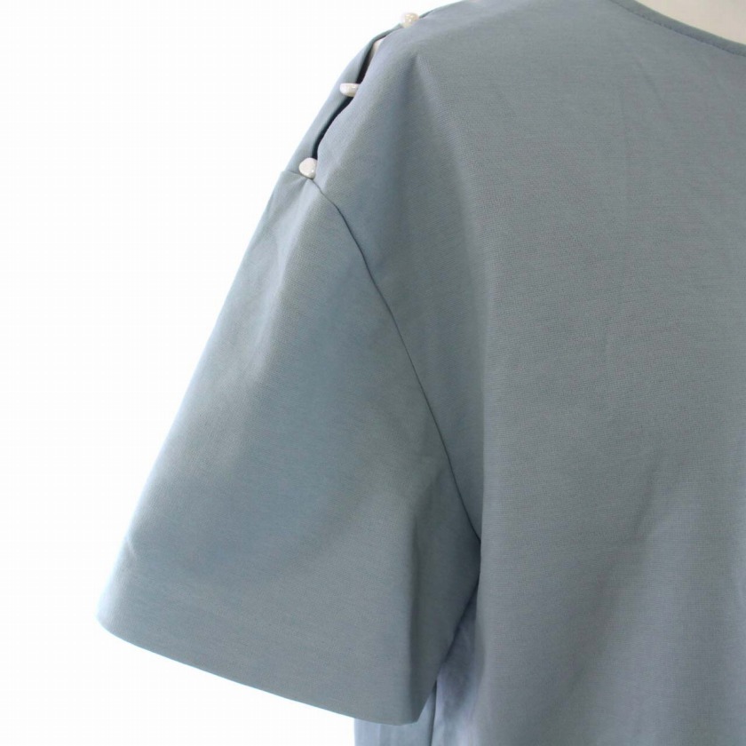 ルシェルブルー LE CIEL BLEU パールディテールTシャツ カットソー 半袖 クルーネック 36 S 水色 22S62624 /BM レディース_画像8