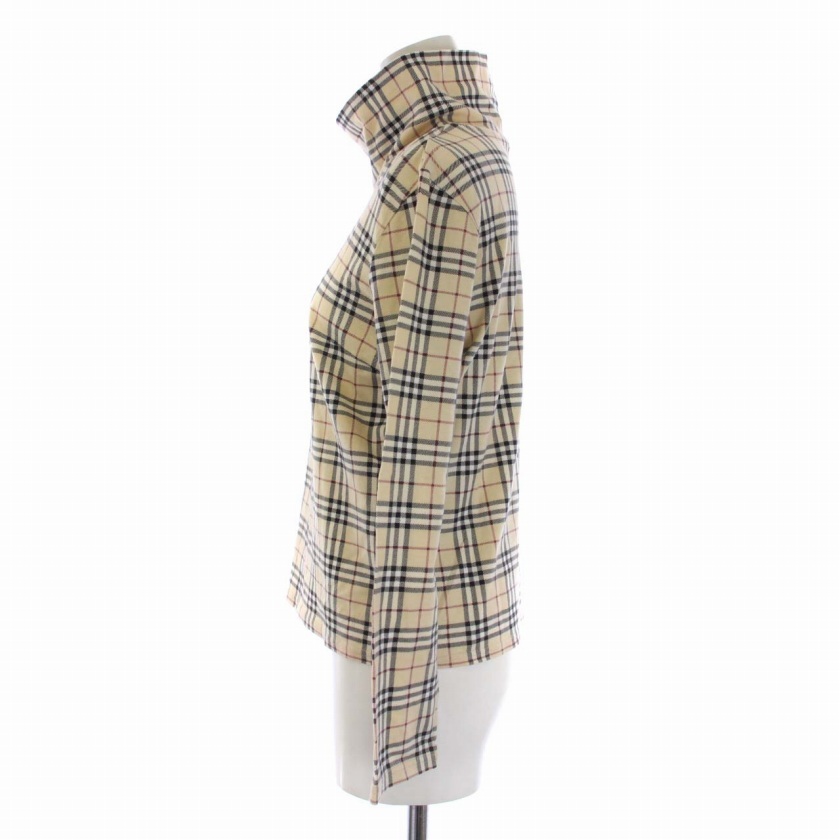 バーバリー ロンドン BURBERRY LONDON カットソー 長袖 ハイネック チェック柄 2 M ベージュ 黒 ブラック /BM レディース_画像2