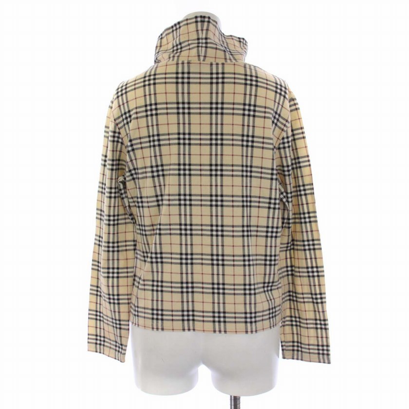 バーバリー ロンドン BURBERRY LONDON カットソー 長袖 ハイネック チェック柄 2 M ベージュ 黒 ブラック /BM レディース_画像3