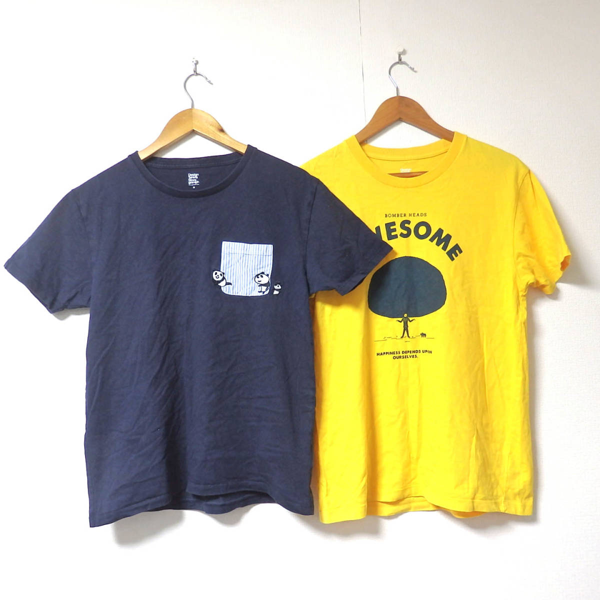 グラニフTシャツ２枚セット/Mサイズ 黄色 紺 パンダ 黄色 awesome