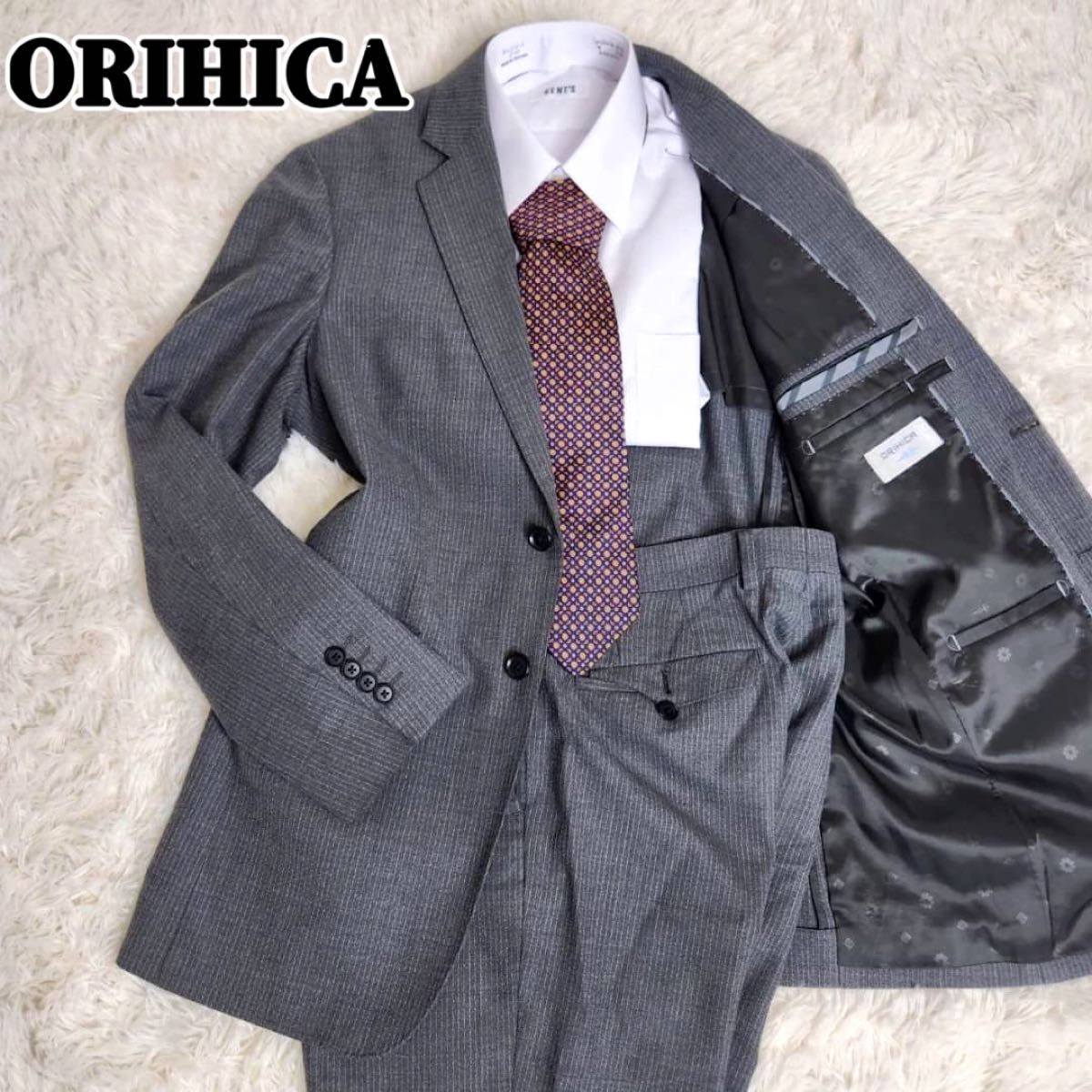 ORIHICA　メンズ　スーツ　グレー　ビジネス　セットアップ　ストライプ セットアップスーツ