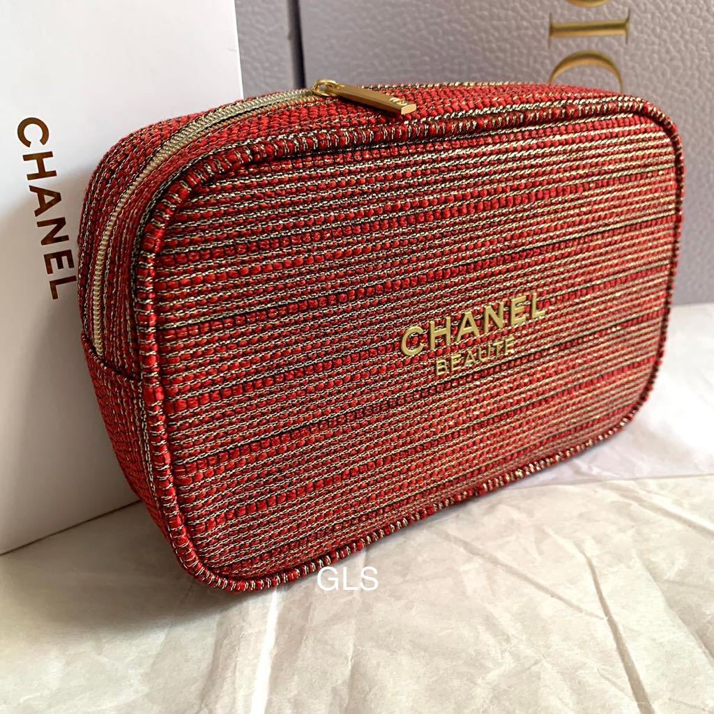 激レア 新品本物 シャネル ポーチ レッド ラメ 2022 ホリデー 限定 ノベルティ 正規非売品 CHANEL クリスマス コスメポーチ ツイード柄