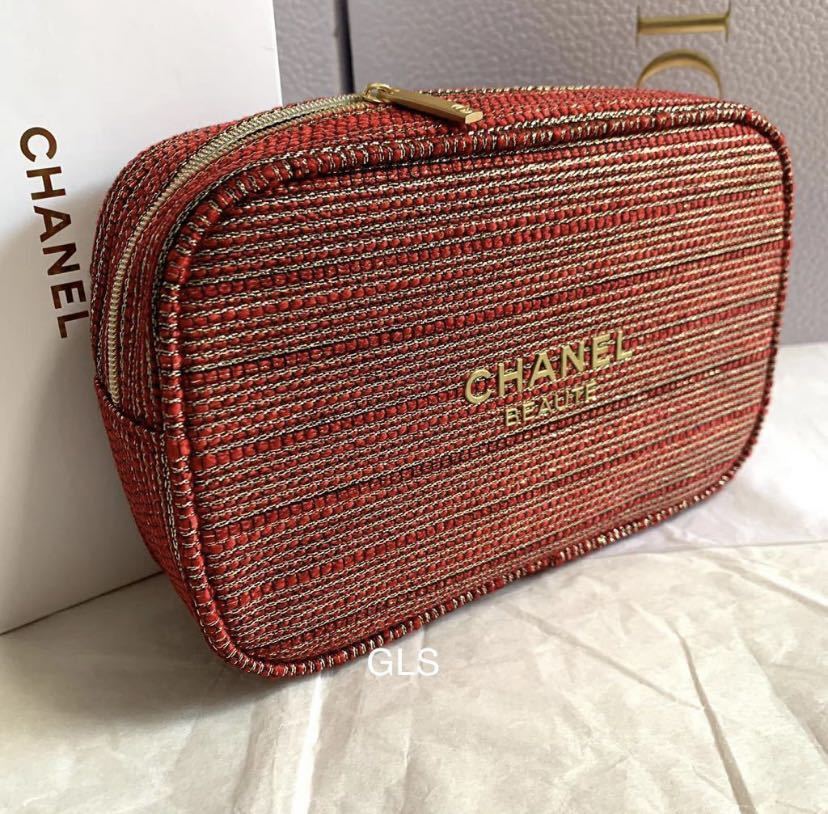 激レア 新品本物 シャネル ポーチ レッド ラメ 2022 ホリデー 限定 ノベルティ 正規非売品 CHANEL クリスマス コスメポーチ ツイード柄