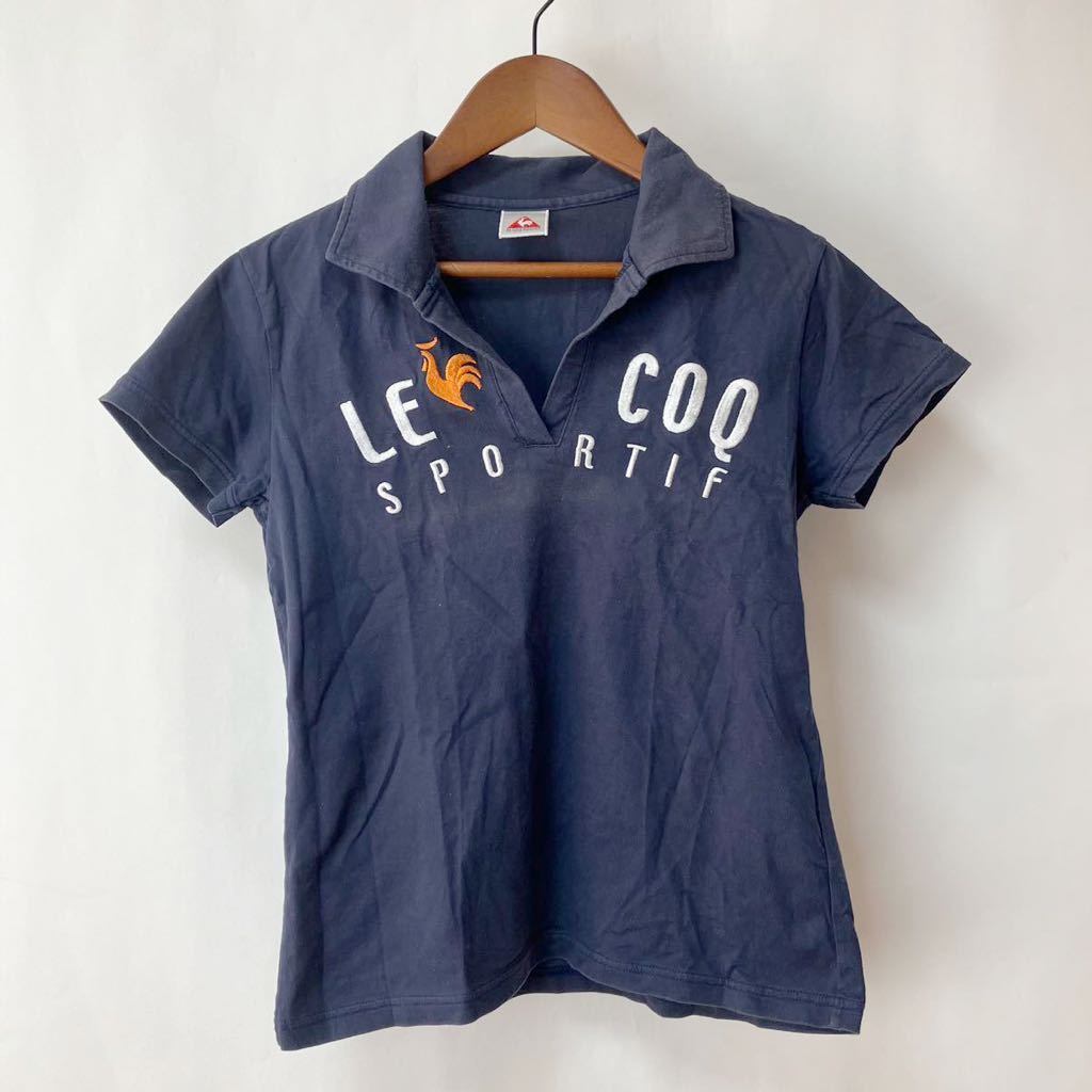 lecoqsportif ルコックスポルティフ 半袖シャツ レディース Mサイズ ネイビー コットン golf ゴルフウェア スポーツウェア ポロシャツ