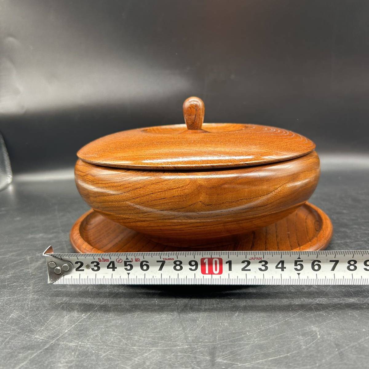 欅の菓子器セット 天然木 木製食器 木製 盆付き Z5の画像5